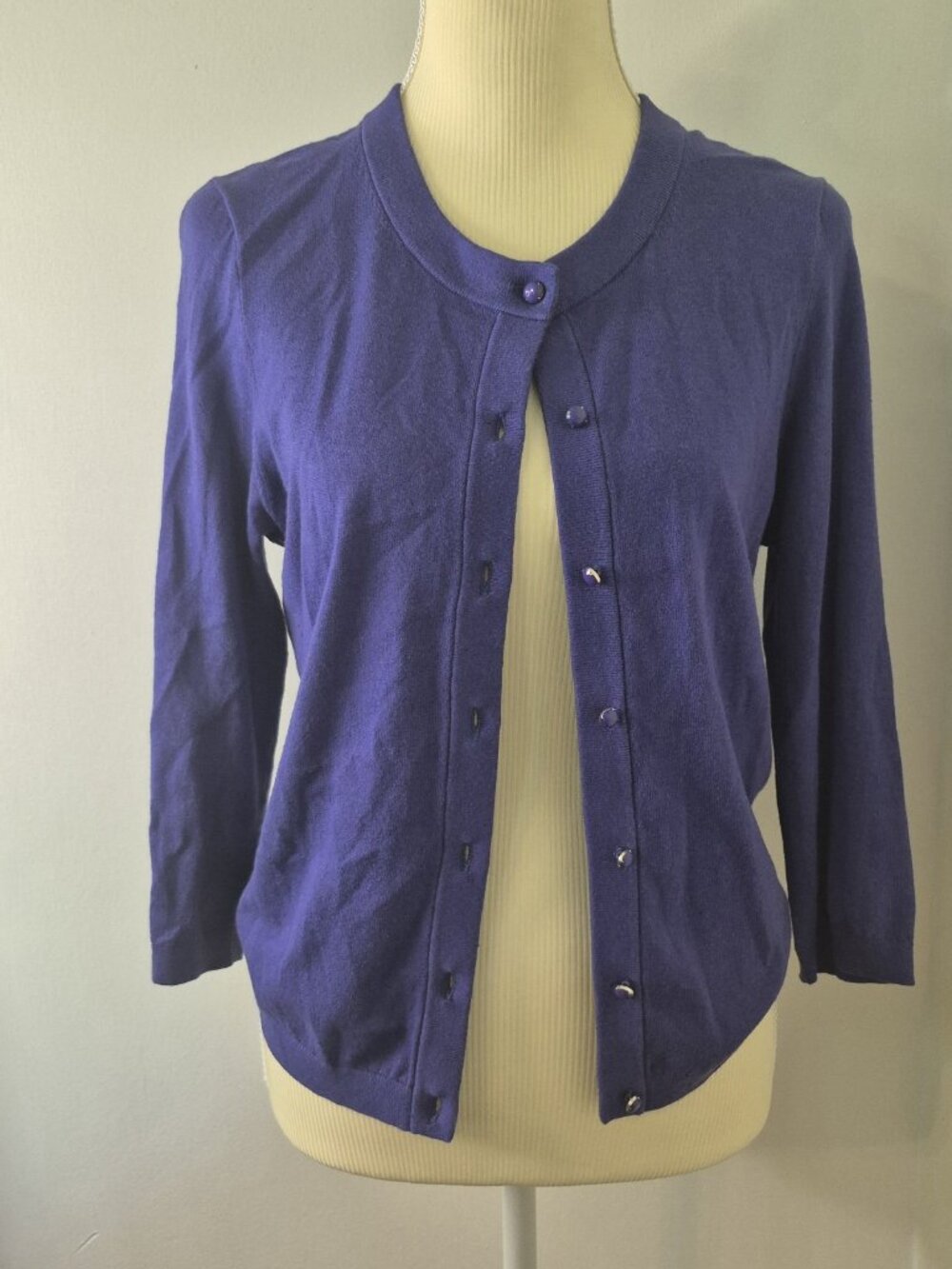 Kate Spade Purple Silk Cashmere Bow Neck Cardigan Sweater Preppy Quiet Luxury